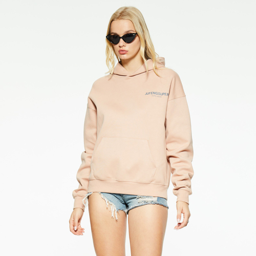 Casual large pocket solid color printed hooded sweatshirt