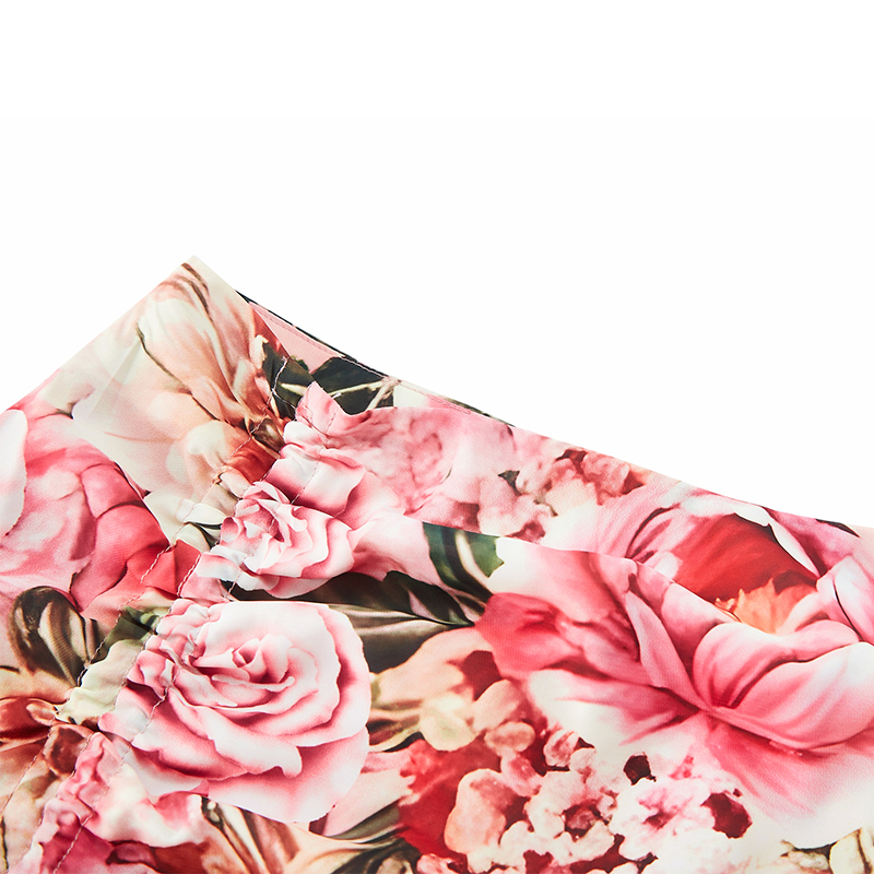 Bright floral print drawstring pleated maxi skirt