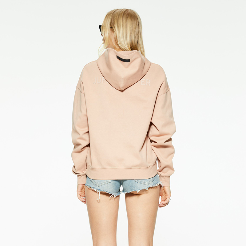 Casual large pocket solid color printed hooded sweatshirt