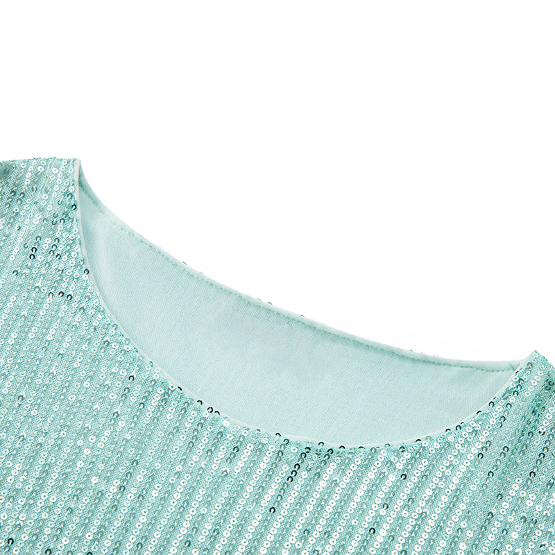 Mint green commuter round neck sequined long-sleeved top