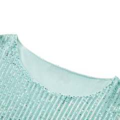 Mint green commuter round neck sequined long-sleeved top