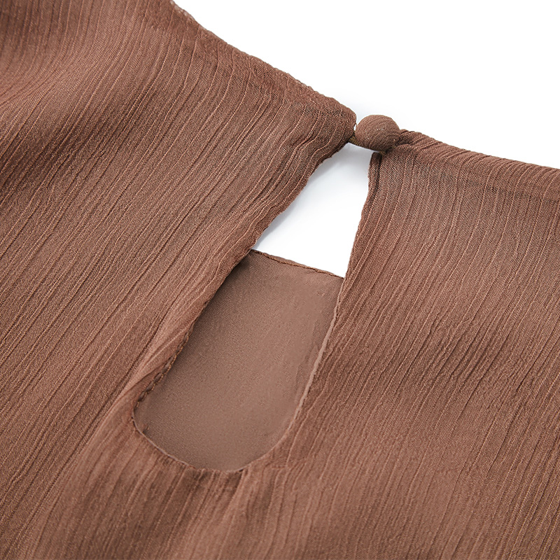 Elegant brown bell sleeve mesh dress