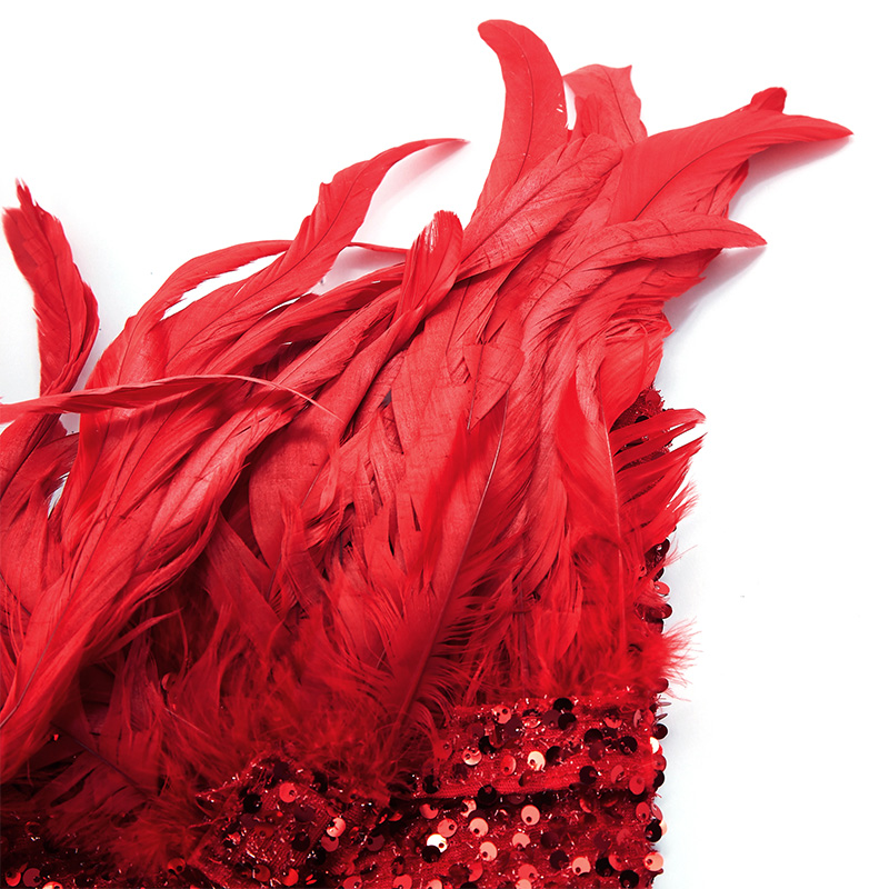 Sexy red sequined feather tube top hip dress