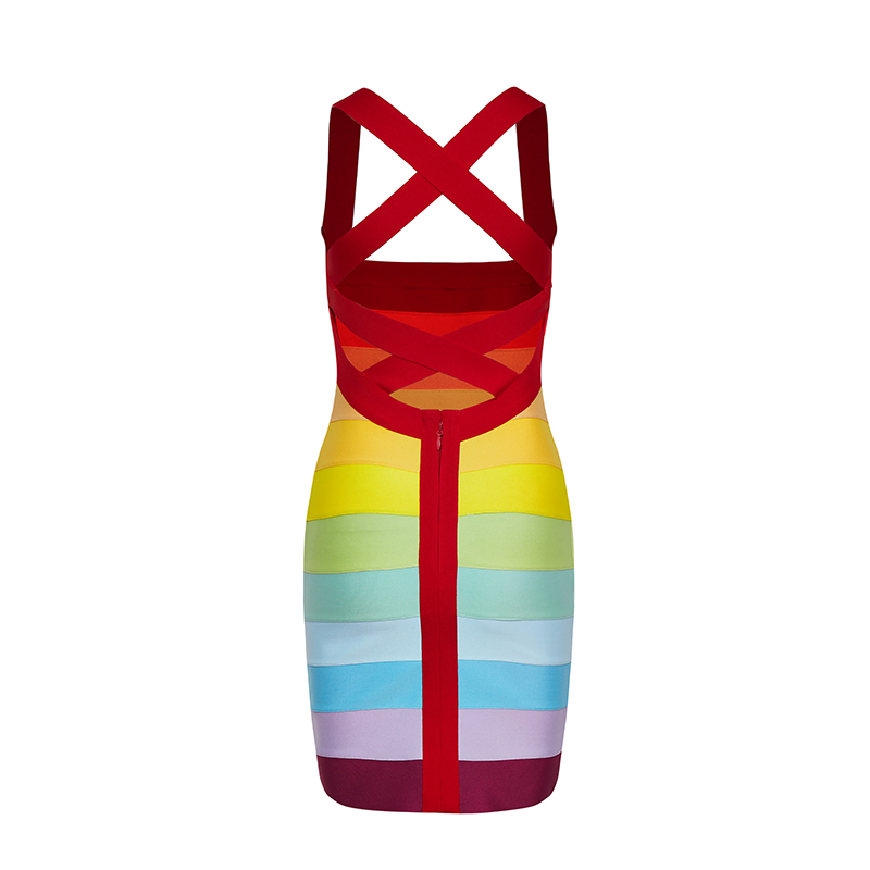 Vibrant Rainbow Striped Cross Hip Short Dress