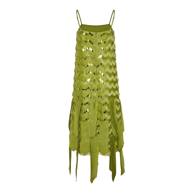 OEM Fashionable ripped see-through tassel suspender long dress