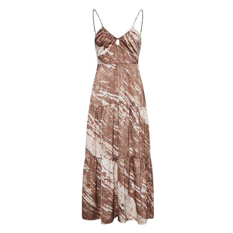 Tie-dye v-neck backless suspender long dress
