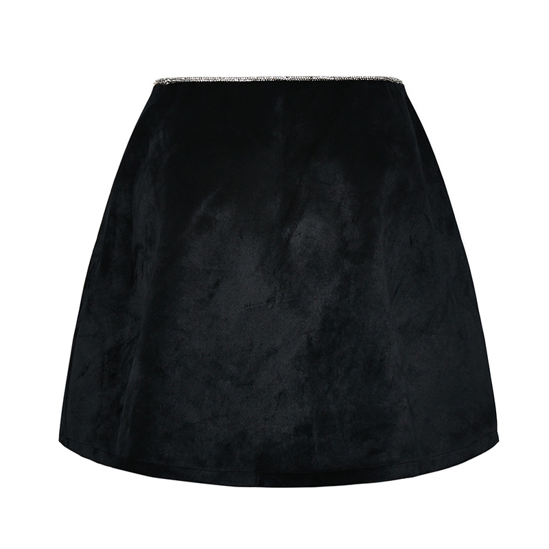Sexy black suede rhinestone hip skirt