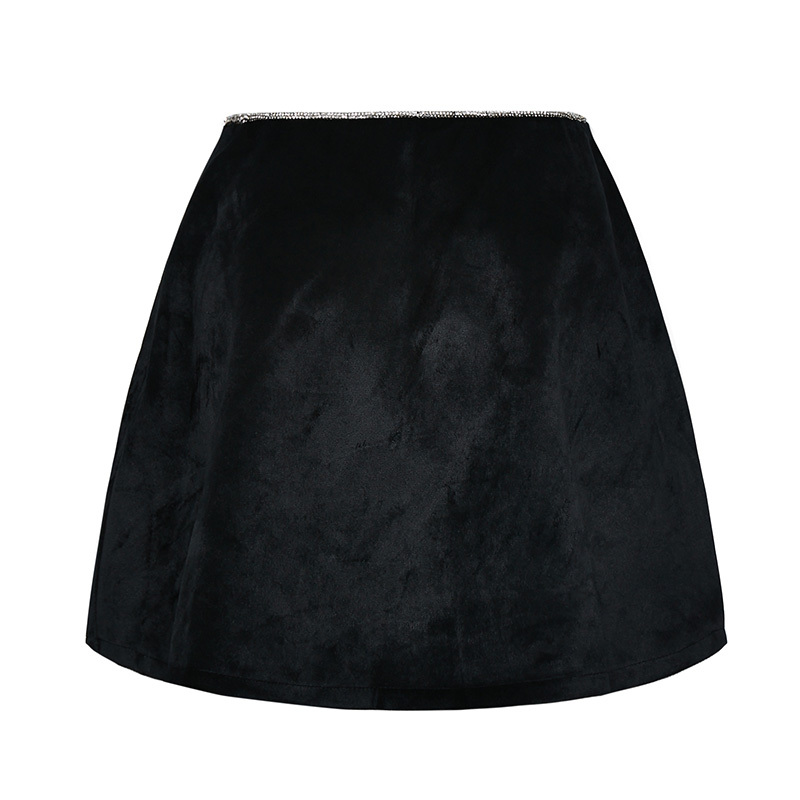 Sexy black suede rhinestone hip skirt