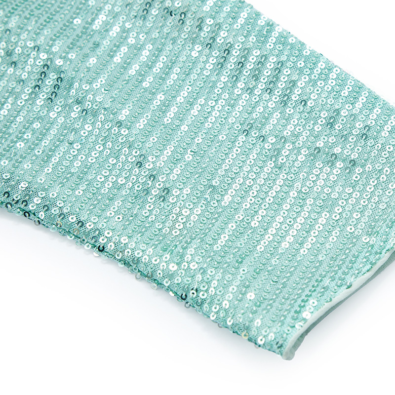 Mint green commuter round neck sequined long-sleeved top