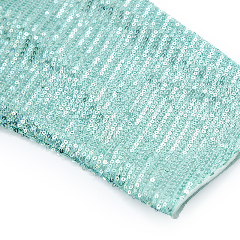 Mint green commuter round neck sequined long-sleeved top