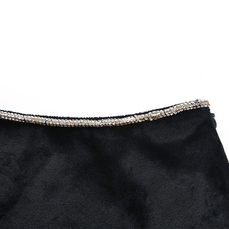 Sexy black suede rhinestone hip skirt