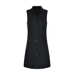Elegant black v-neck sleeveless button dress