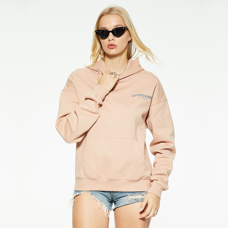 Casual large pocket solid color printed hooded sweatshirt