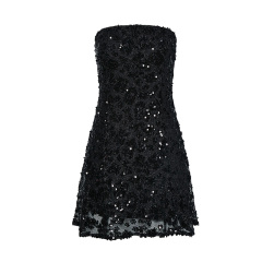 Sexy black mesh sequin strapless butt-covering dress