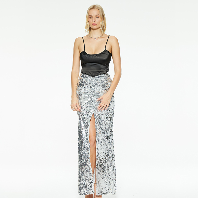 OEM sequin slit suspender dress