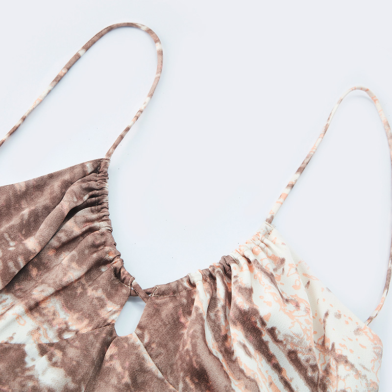 Tie-dye v-neck backless suspender long dress