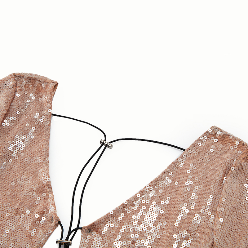 Temperament V-neck backless strappy sequined long-sleeved hip dress