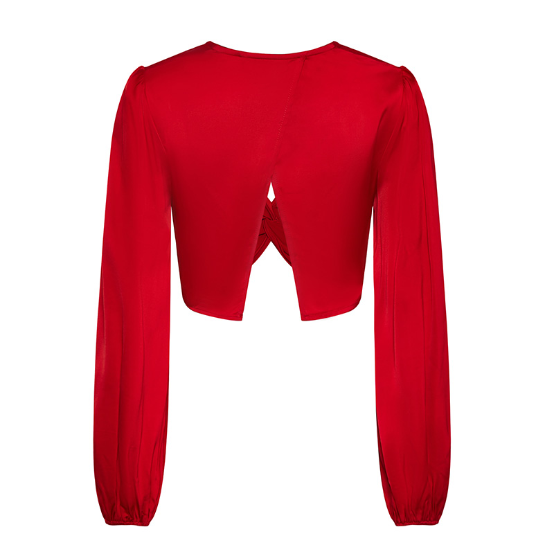 New design sexy Red Knotted Backless Long Sleeve Top