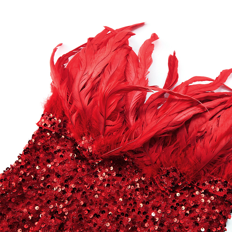 Sexy red sequined feather tube top hip dress