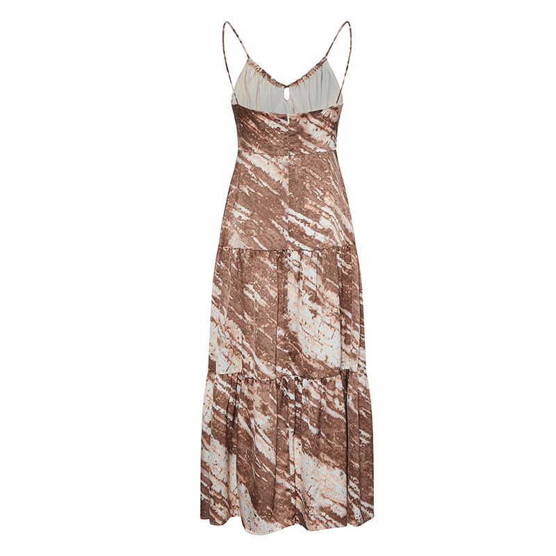 Tie-dye v-neck backless suspender long dress