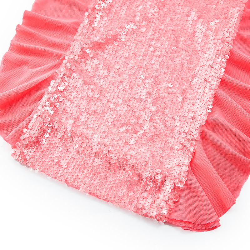 Pink Sequined 3D Mesh Flower Suspender Dress