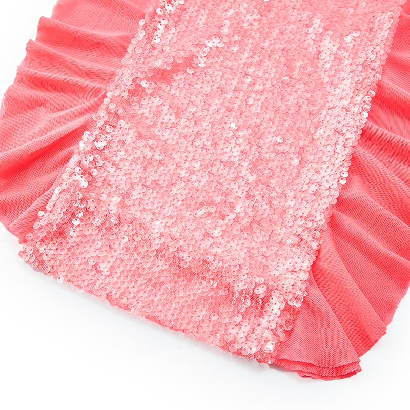 Pink Sequined 3D Mesh Flower Suspender Dress