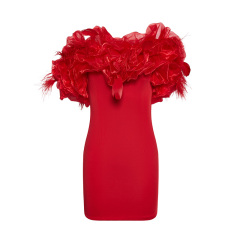 New design Red floral feather hip skirt