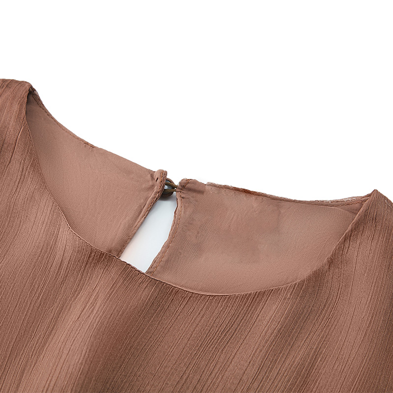 Elegant brown bell sleeve mesh dress