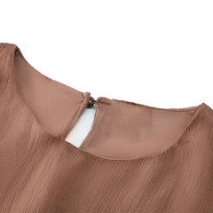 Elegant brown bell sleeve mesh dress
