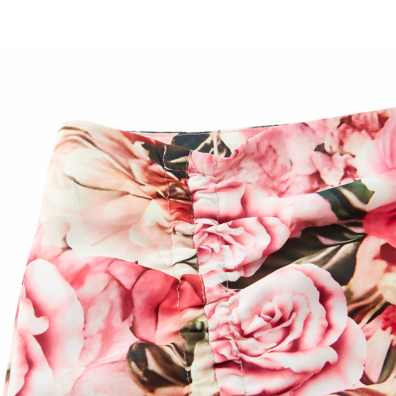 Bright floral print drawstring pleated maxi skirt