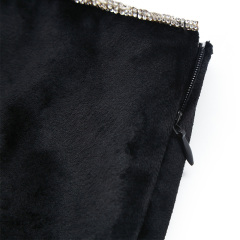 Sexy black suede rhinestone hip skirt