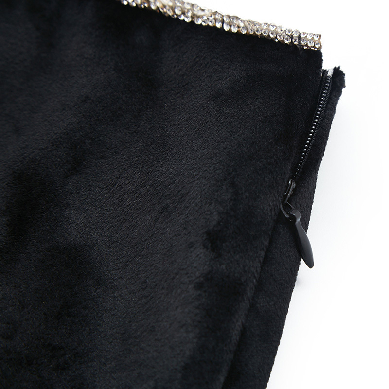 Sexy black suede rhinestone hip skirt