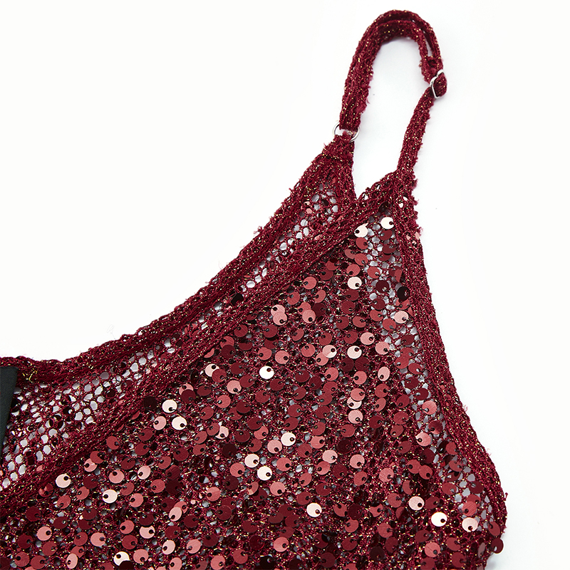 Temperament V-neck sequin fishtail suspender dress