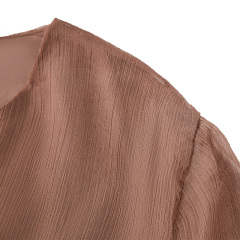 Elegant brown bell sleeve mesh dress