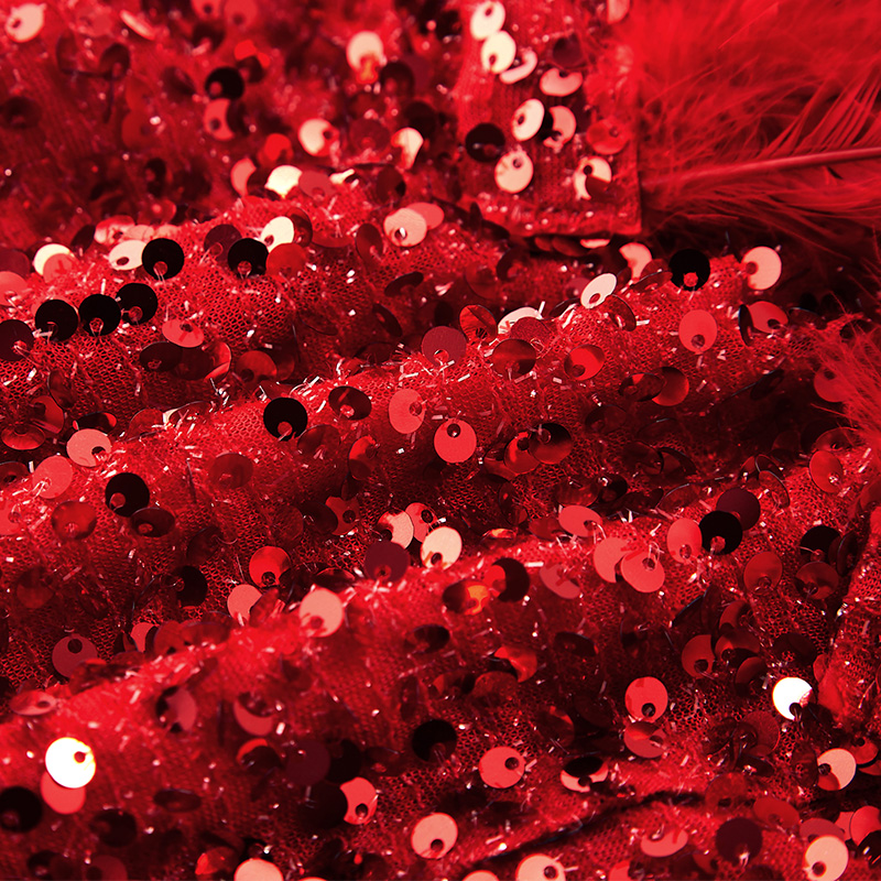 Sexy red sequined feather tube top hip dress