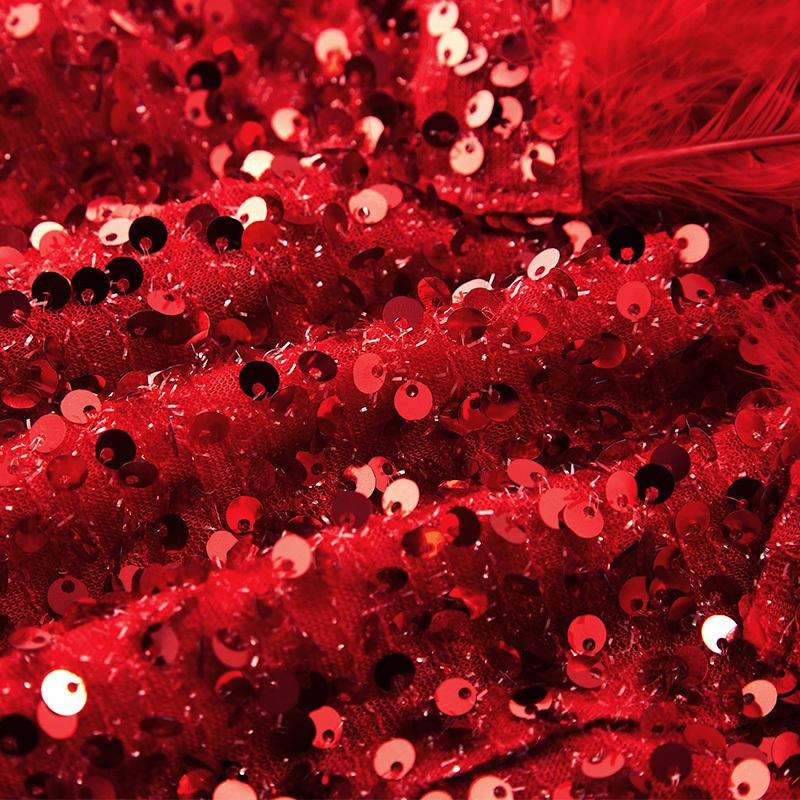 Sexy red sequined feather tube top hip dress
