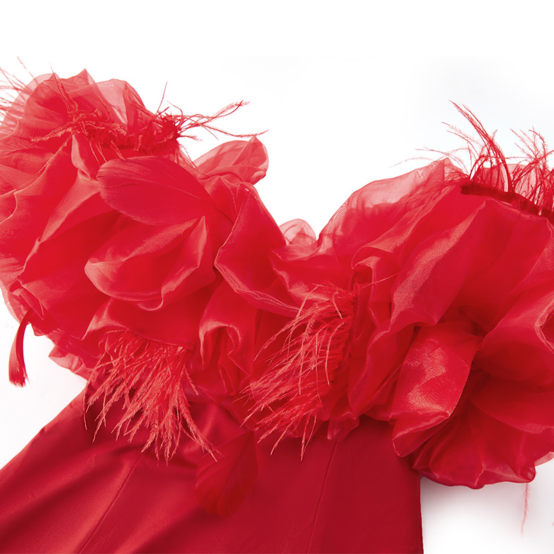 New design Red floral feather hip skirt