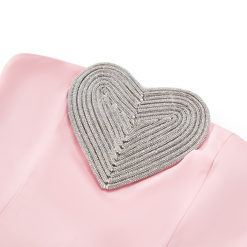 Temperament Satin Heart Trimmed Strapless Long Dress