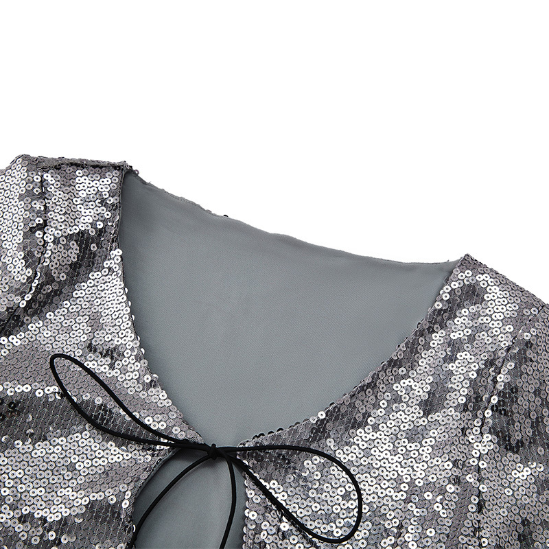 Fashionable sexy sequined hollow slim long sleeve dress