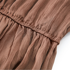 Elegant brown bell sleeve mesh dress