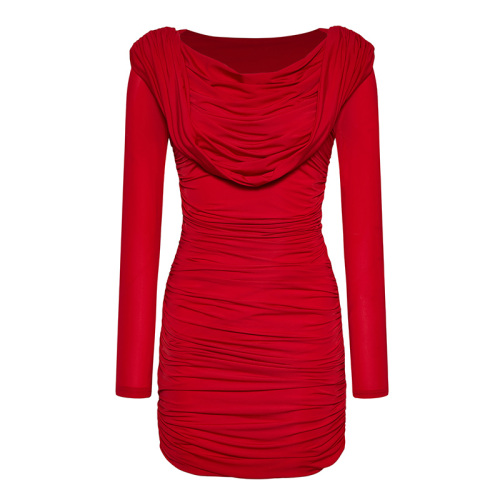 OEM Sexy red pleated waist dress