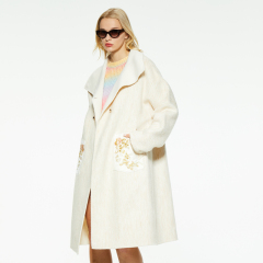 Elegant solid color high collar long double breasted woolen windbreaker