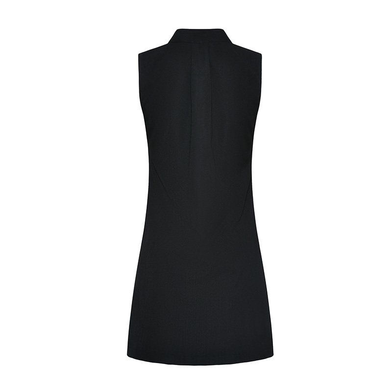 Elegant black v-neck sleeveless button dress