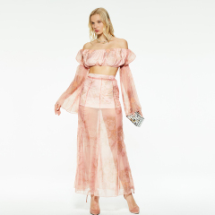 Gentle one-shoulder mesh tube top/skirt suit