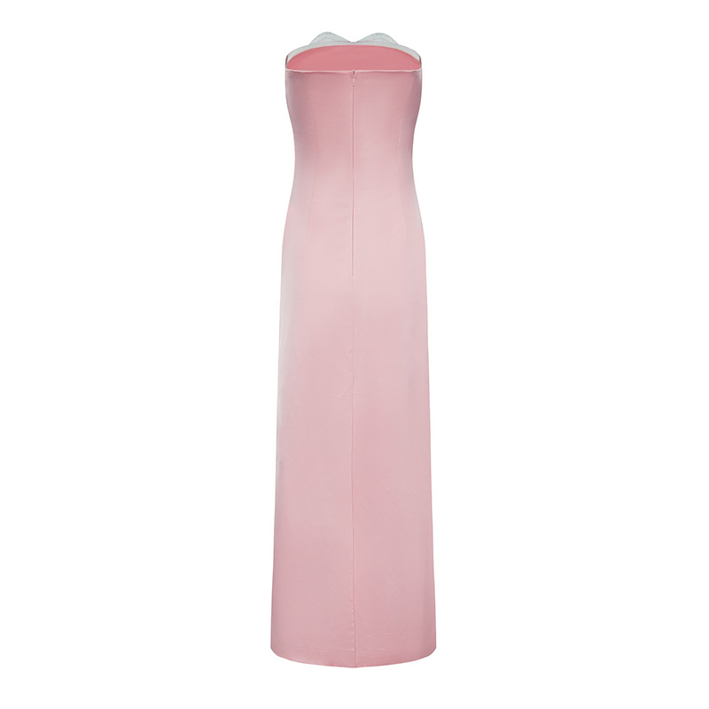 Temperament Satin Heart Trimmed Strapless Long Dress