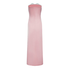 Temperament Satin Heart Trimmed Strapless Long Dress