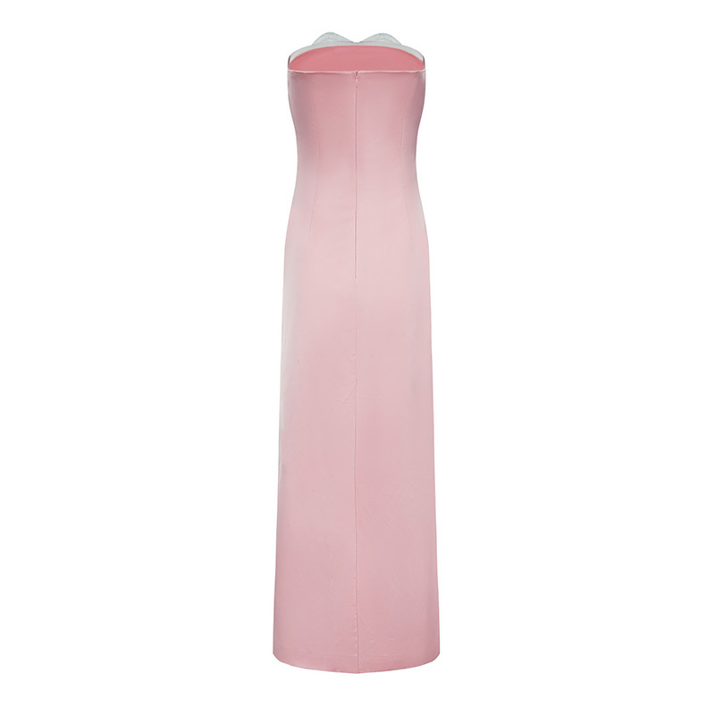 Temperament Satin Heart Trimmed Strapless Long Dress
