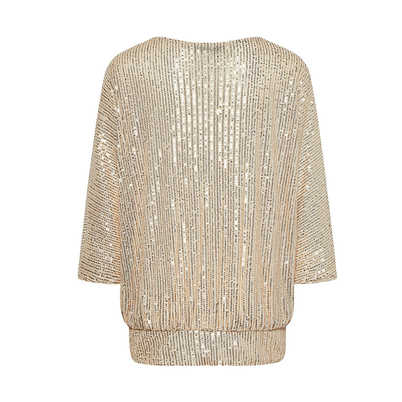 Commuter round neck sequined long sleeve top