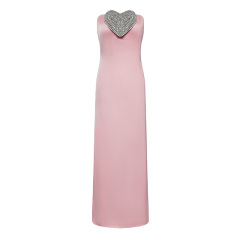 Temperament Satin Heart Trimmed Strapless Long Dress