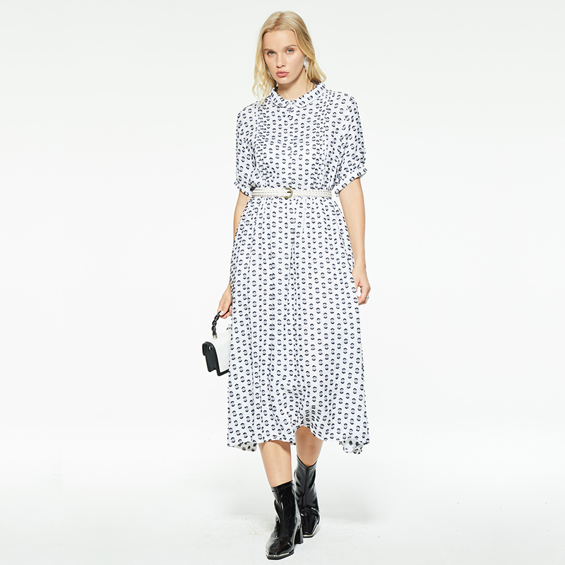 New design casual printed long shirt dress